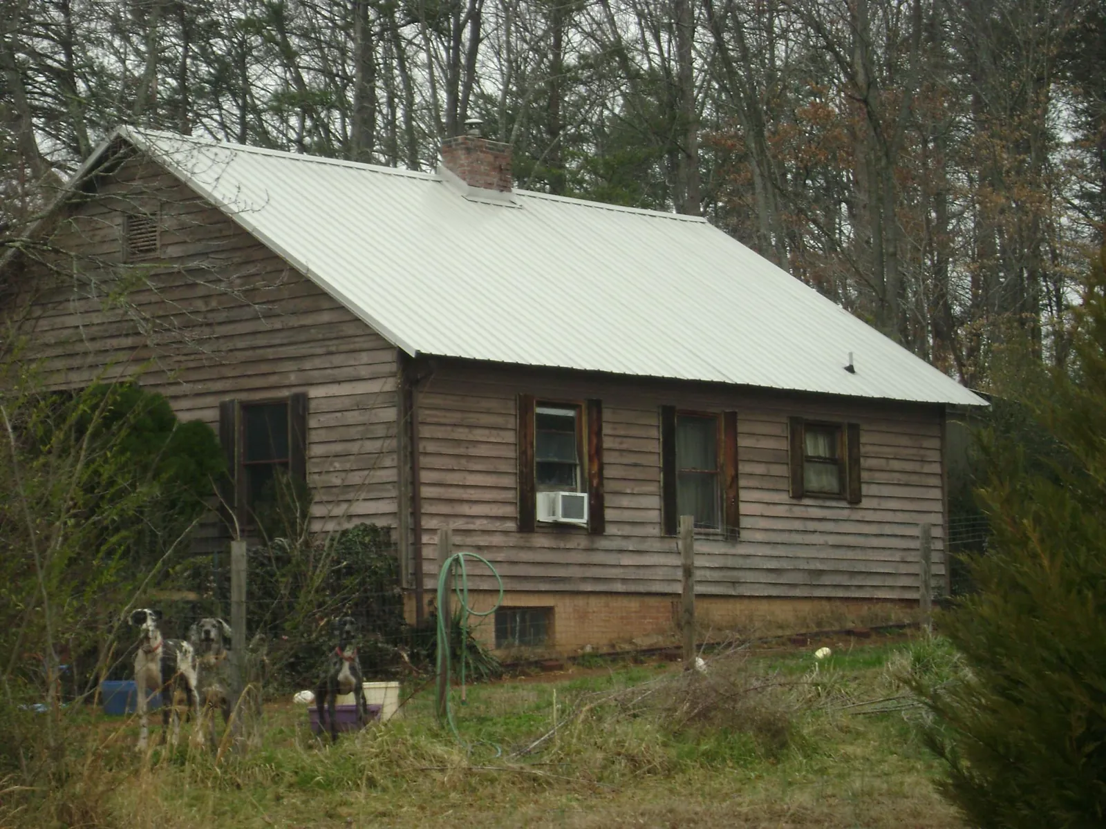 White metal roof on an old wood sided farmhouse, from a Asphalt Shingle Roof Repair job in Mason City